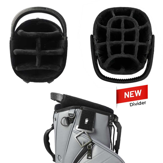 Golf bag with a black divider labeled 'NEW' on a white background