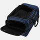 Blue backpack with open compartment on a white background